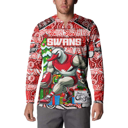Custom Swans Rugby Merry Christmas Button Sweatshirt Indigenous Australian Art