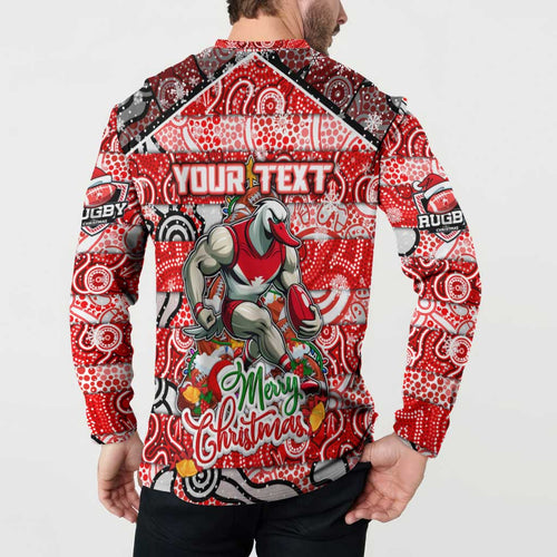 Custom Swans Rugby Merry Christmas Button Sweatshirt Indigenous Australian Art