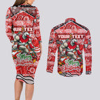 Custom Swans Rugby Merry Christmas Couples Matching Long Sleeve Bodycon Dress and Long Sleeve Button Shirt Indigenous Australian Art