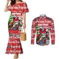 Custom Swans Rugby Merry Christmas Couples Matching Mermaid Dress and Long Sleeve Button Shirt Indigenous Australian Art