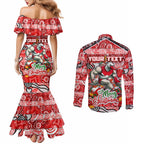 Custom Swans Rugby Merry Christmas Couples Matching Mermaid Dress and Long Sleeve Button Shirt Indigenous Australian Art