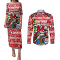 Custom Swans Rugby Merry Christmas Couples Matching Puletasi and Long Sleeve Button Shirt Indigenous Australian Art
