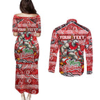 Custom Swans Rugby Merry Christmas Couples Matching Puletasi and Long Sleeve Button Shirt Indigenous Australian Art