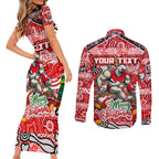 Custom Swans Rugby Merry Christmas Couples Matching Short Sleeve Bodycon Dress and Long Sleeve Button Shirt Indigenous Australian Art