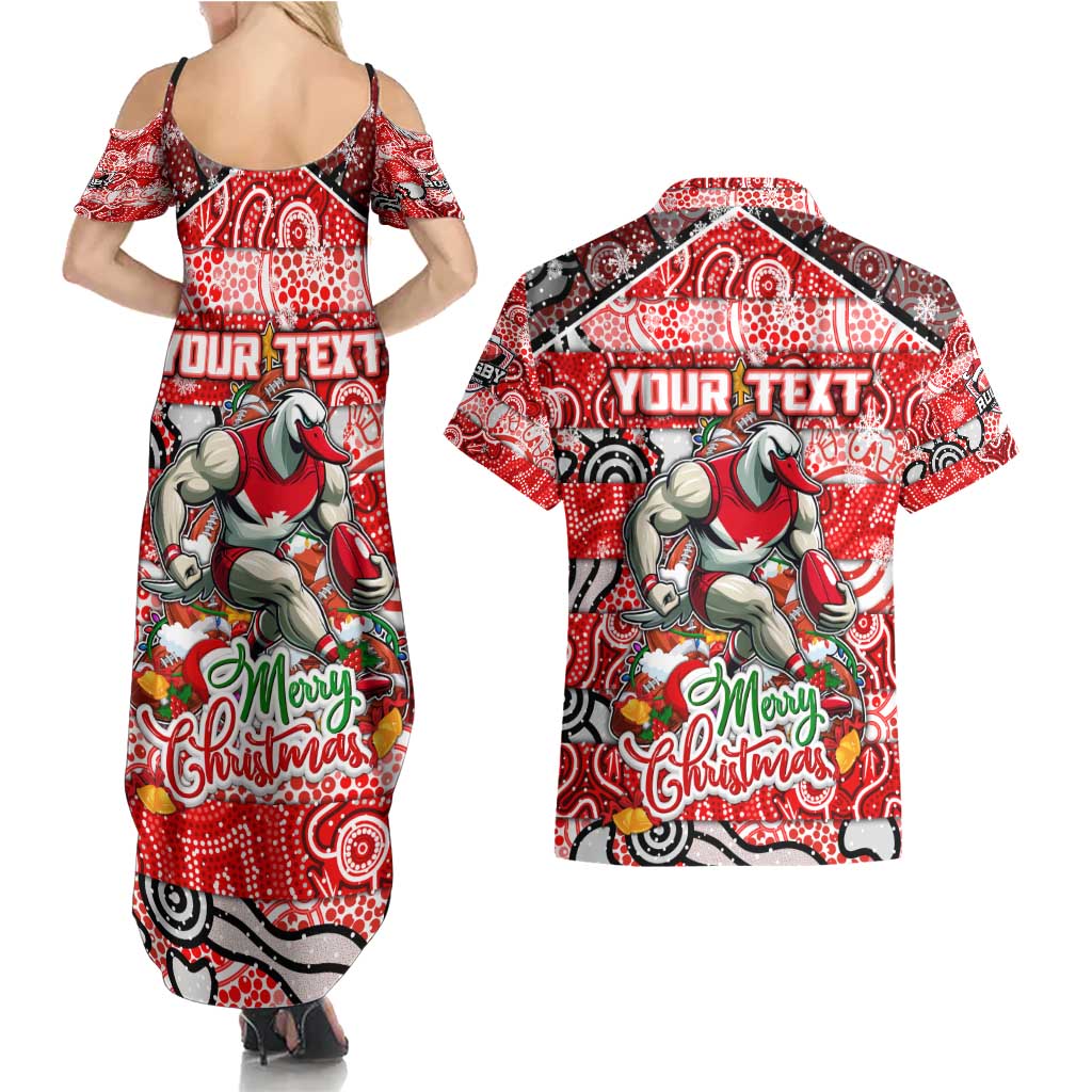 Custom Swans Rugby Merry Christmas Couples Matching Summer Maxi Dress and Hawaiian Shirt Indigenous Australian Art