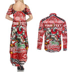 Custom Swans Rugby Merry Christmas Couples Matching Summer Maxi Dress and Long Sleeve Button Shirt Indigenous Australian Art