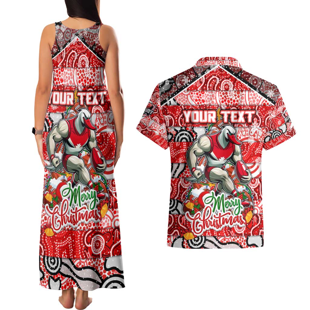 Custom Swans Rugby Merry Christmas Couples Matching Tank Maxi Dress and Hawaiian Shirt Indigenous Australian Art