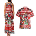 Custom Swans Rugby Merry Christmas Couples Matching Tank Maxi Dress and Hawaiian Shirt Indigenous Australian Art