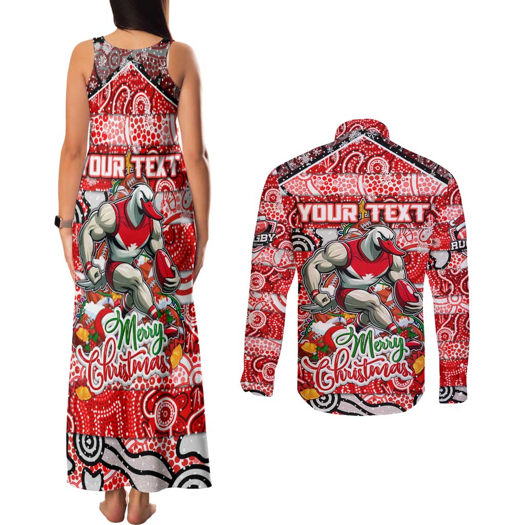 Custom Swans Rugby Merry Christmas Couples Matching Tank Maxi Dress and Long Sleeve Button Shirt Indigenous Australian Art