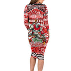 Custom Swans Rugby Merry Christmas Family Matching Long Sleeve Bodycon Dress and Hawaiian Shirt Indigenous Australian Art