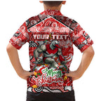 Custom Swans Rugby Merry Christmas Family Matching Mermaid Dress and Hawaiian Shirt Indigenous Australian Art