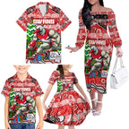 Custom Swans Rugby Merry Christmas Family Matching Off The Shoulder Long Sleeve Dress and Hawaiian Shirt Indigenous Australian Art