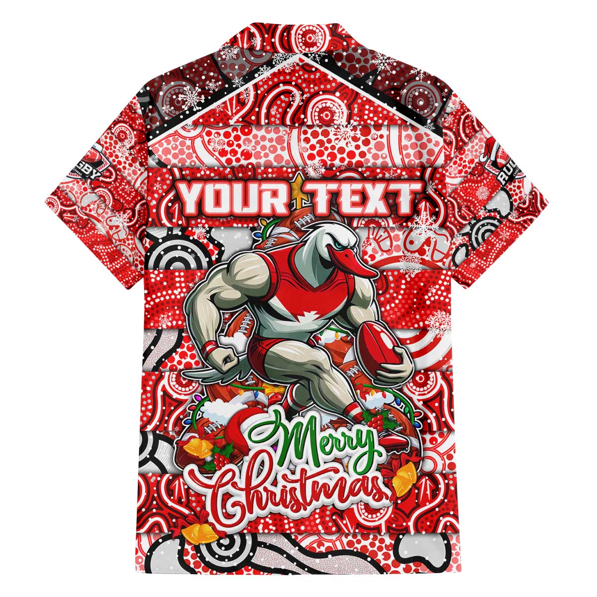 Custom Swans Rugby Merry Christmas Family Matching Off The Shoulder Long Sleeve Dress and Hawaiian Shirt Indigenous Australian Art
