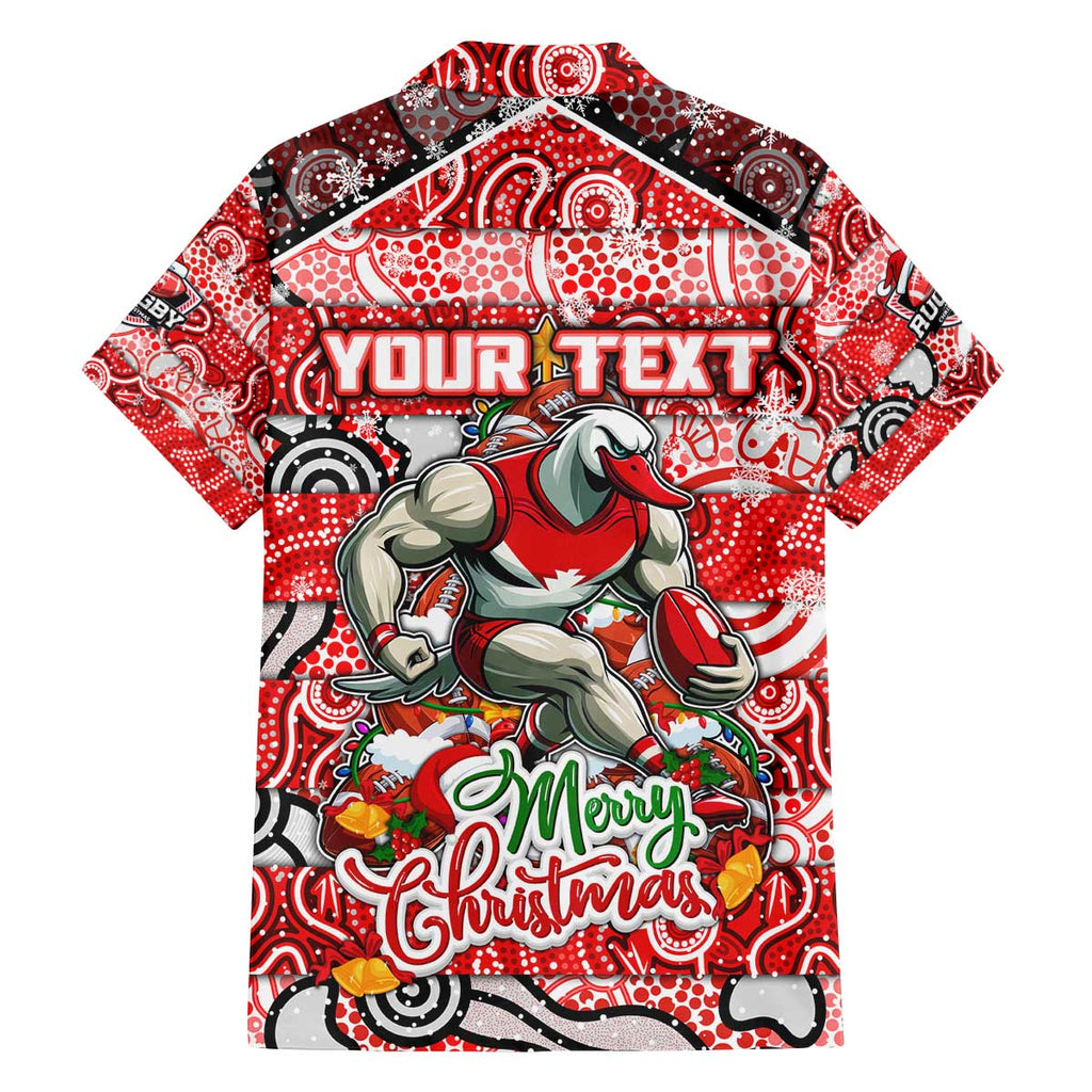 Custom Swans Rugby Merry Christmas Family Matching Off The Shoulder Long Sleeve Dress and Hawaiian Shirt Indigenous Australian Art