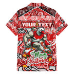 Custom Swans Rugby Merry Christmas Family Matching Off The Shoulder Long Sleeve Dress and Hawaiian Shirt Indigenous Australian Art