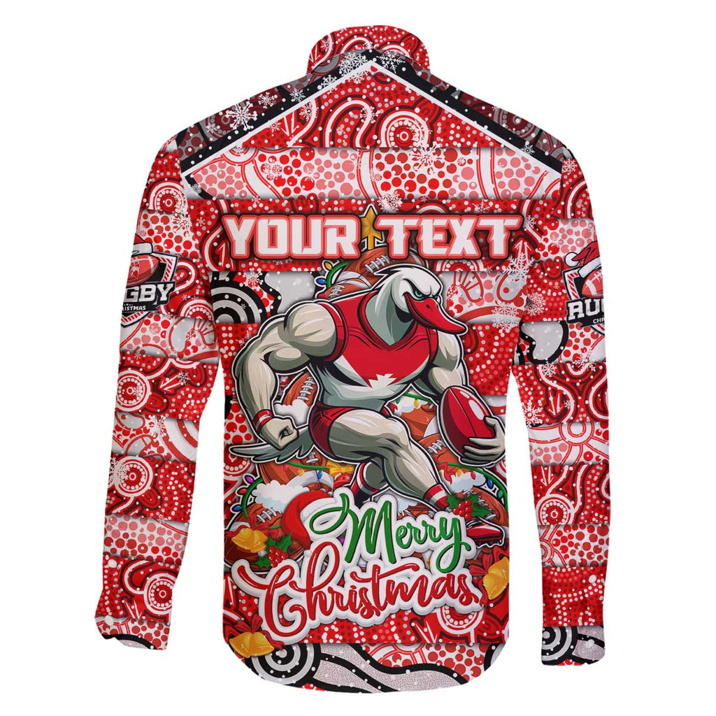 Custom Swans Rugby Merry Christmas Family Matching Off The Shoulder Long Sleeve Dress and Hawaiian Shirt Indigenous Australian Art