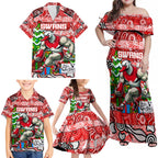 Custom Swans Rugby Merry Christmas Family Matching Off Shoulder Maxi Dress and Hawaiian Shirt Indigenous Australian Art