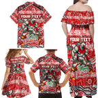 Custom Swans Rugby Merry Christmas Family Matching Off Shoulder Maxi Dress and Hawaiian Shirt Indigenous Australian Art