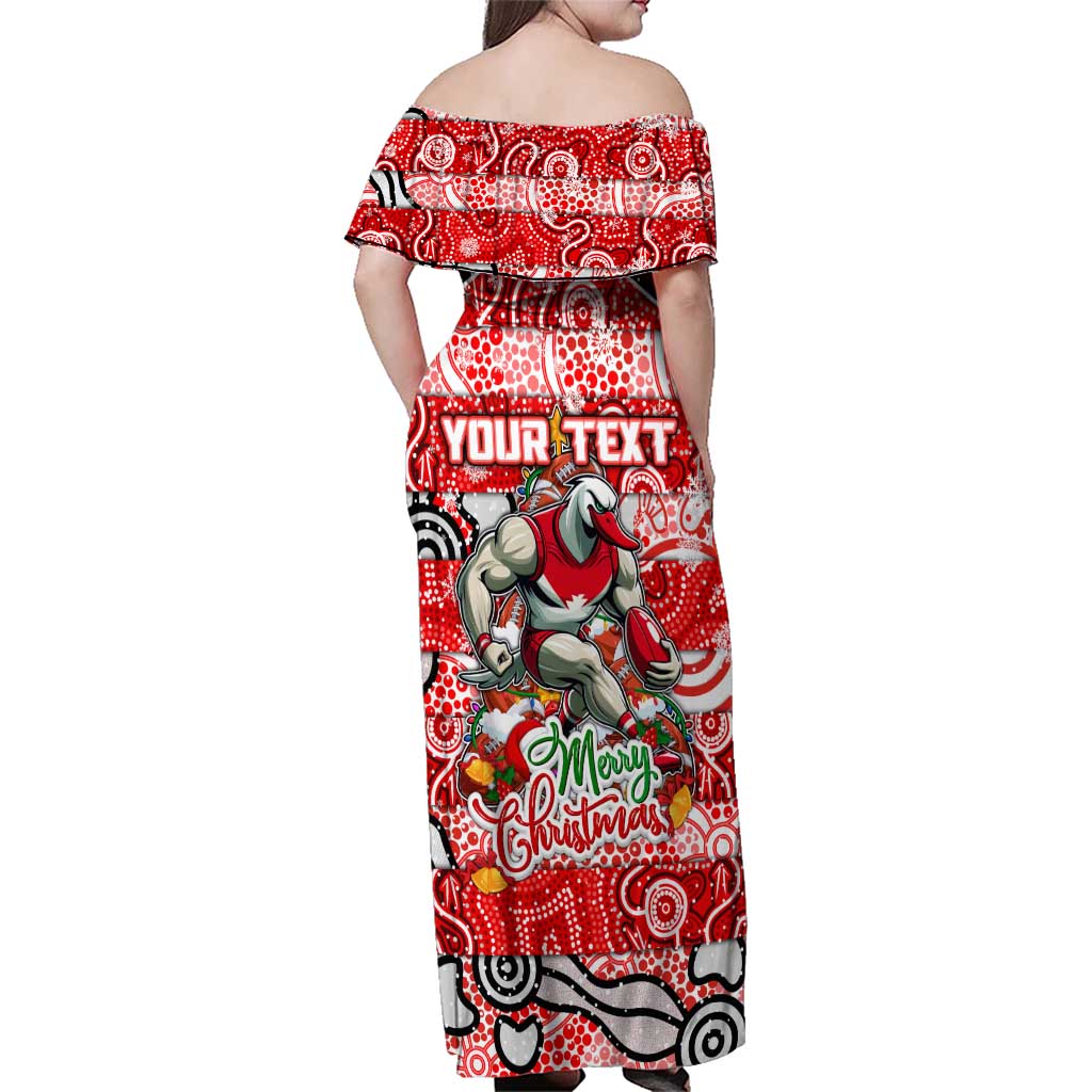 Custom Swans Rugby Merry Christmas Family Matching Off Shoulder Maxi Dress and Hawaiian Shirt Indigenous Australian Art