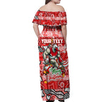 Custom Swans Rugby Merry Christmas Family Matching Off Shoulder Maxi Dress and Hawaiian Shirt Indigenous Australian Art