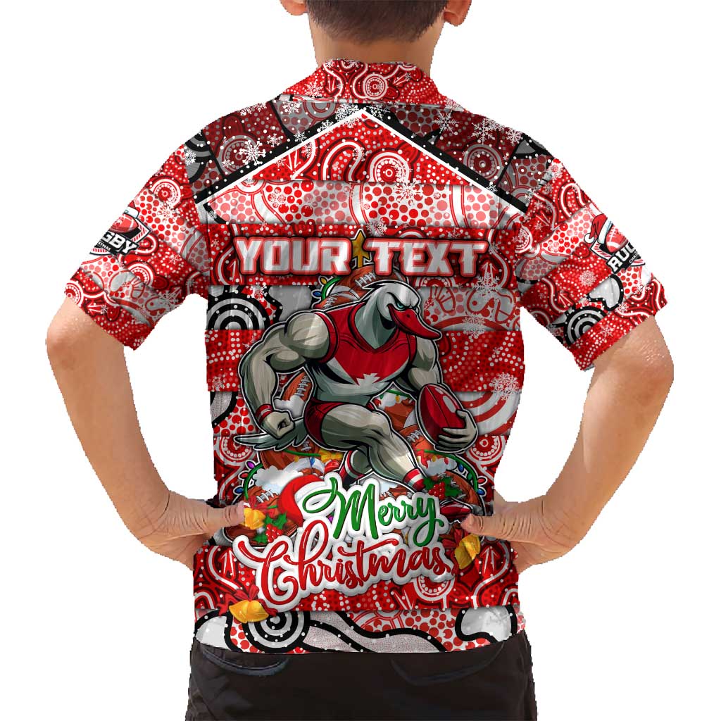 Custom Swans Rugby Merry Christmas Family Matching Off Shoulder Short Dress and Hawaiian Shirt Indigenous Australian Art
