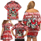 Custom Swans Rugby Merry Christmas Family Matching Off Shoulder Short Dress and Hawaiian Shirt Indigenous Australian Art