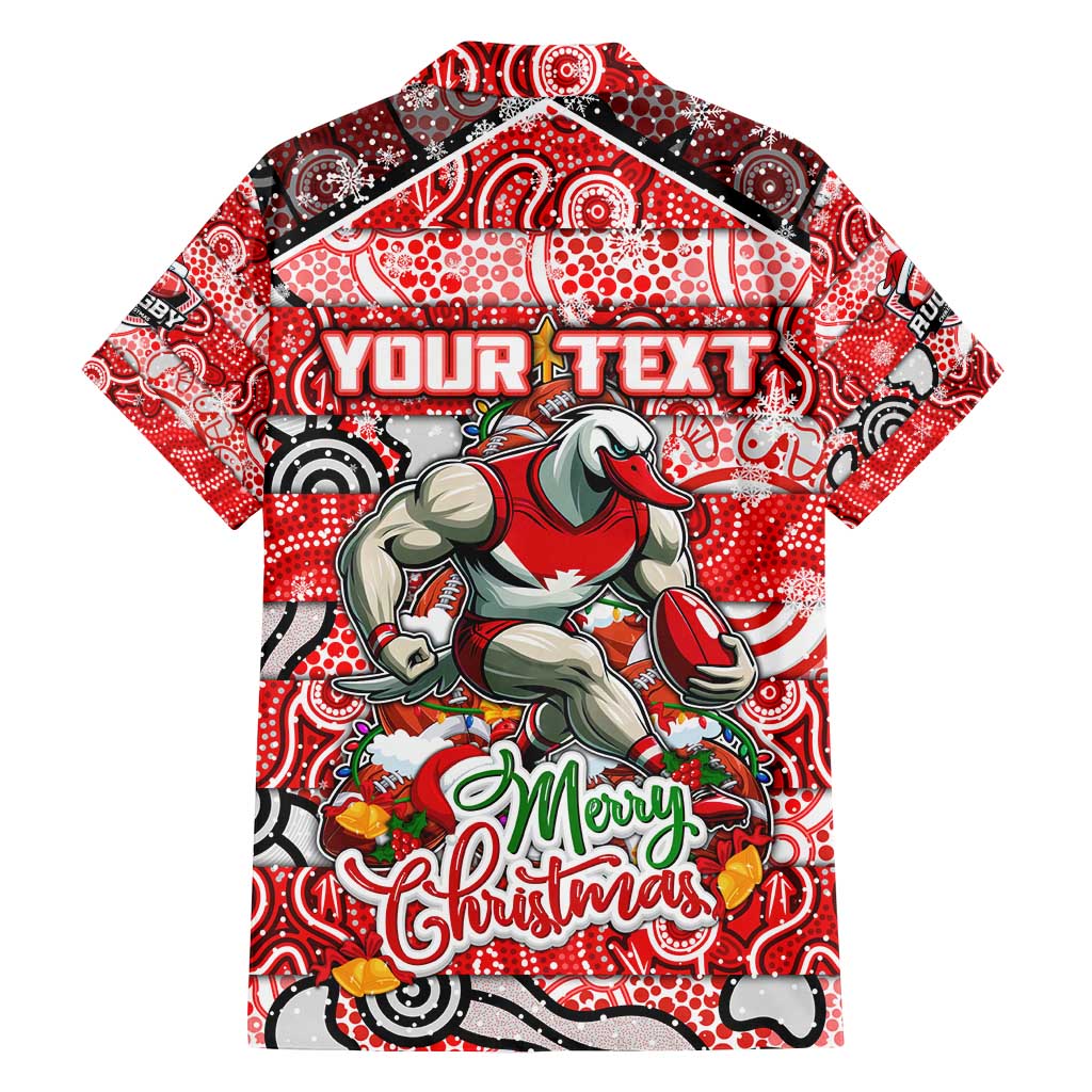 Custom Swans Rugby Merry Christmas Family Matching Off Shoulder Short Dress and Hawaiian Shirt Indigenous Australian Art