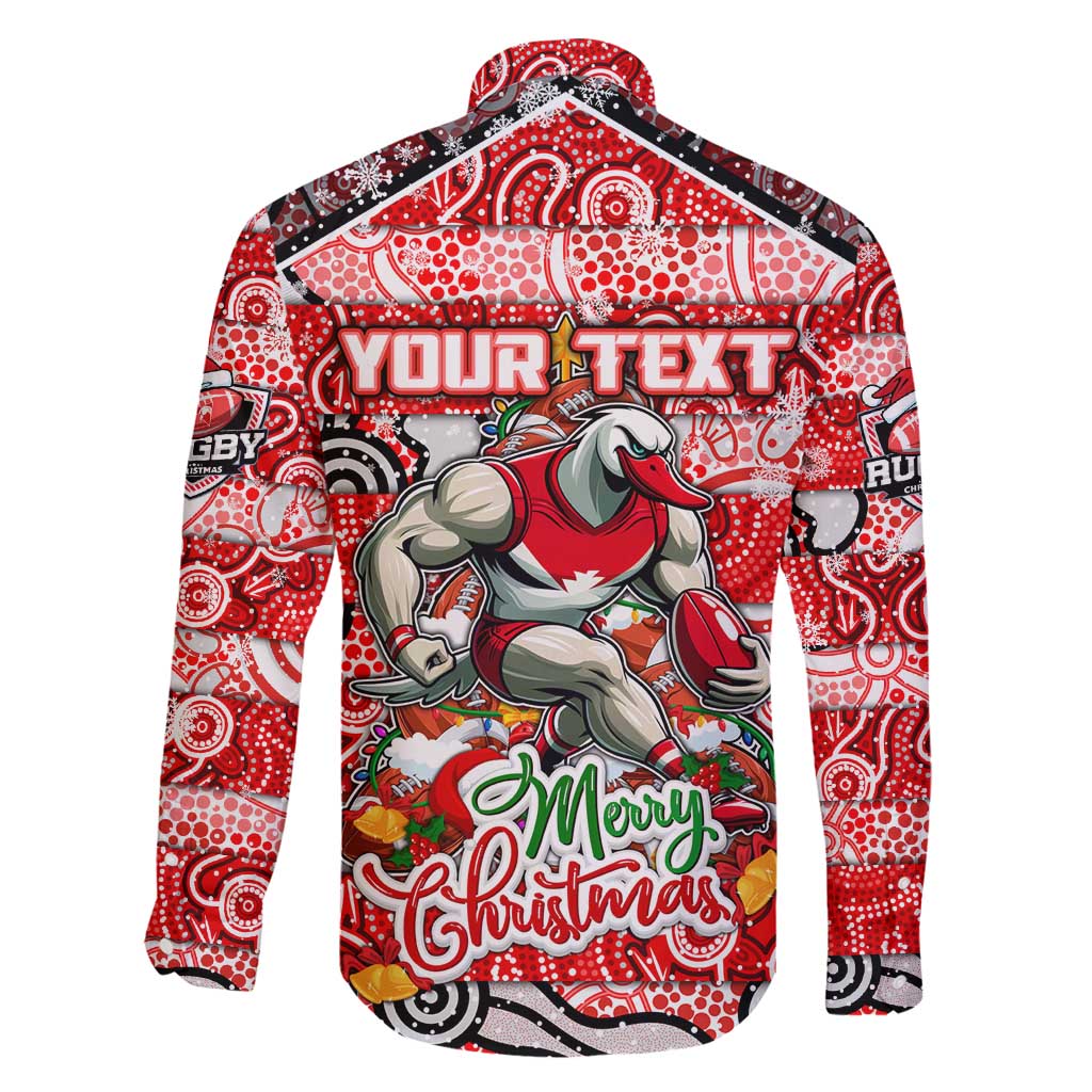 Custom Swans Rugby Merry Christmas Family Matching Off Shoulder Short Dress and Hawaiian Shirt Indigenous Australian Art