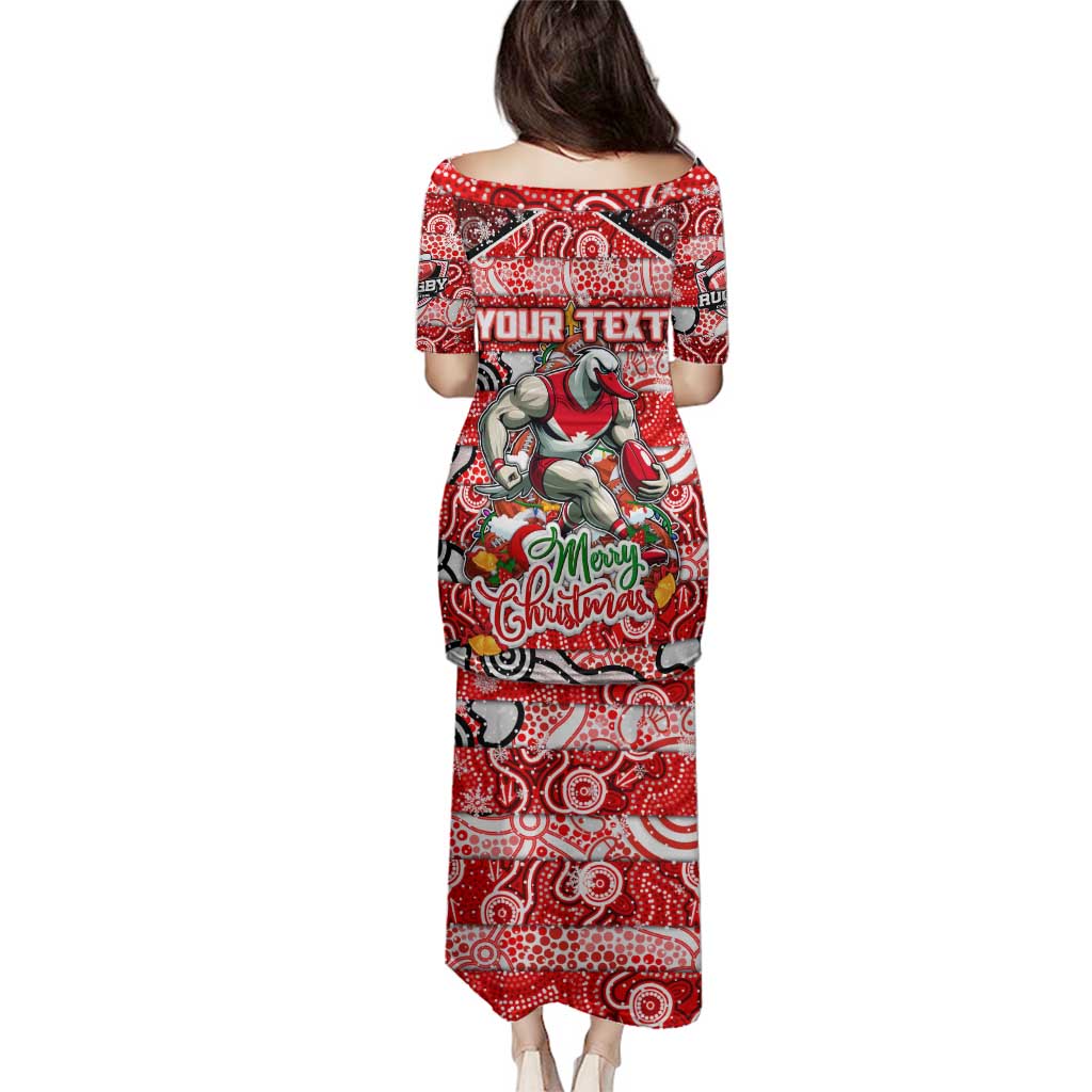 Custom Swans Rugby Merry Christmas Family Matching Puletasi and Hawaiian Shirt Indigenous Australian Art