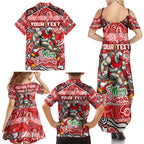 Custom Swans Rugby Merry Christmas Family Matching Summer Maxi Dress and Hawaiian Shirt Indigenous Australian Art