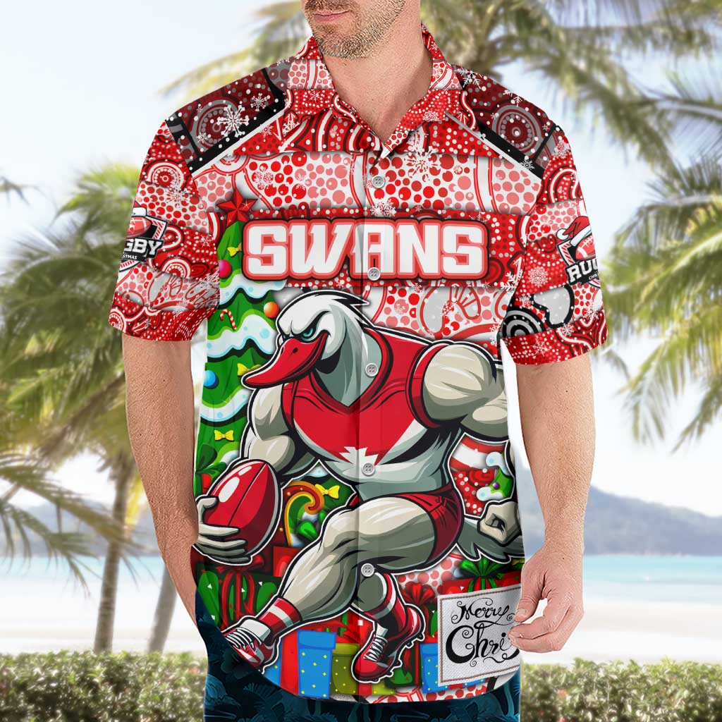 Custom Swans Rugby Merry Christmas Hawaiian Shirt Indigenous Australian Art