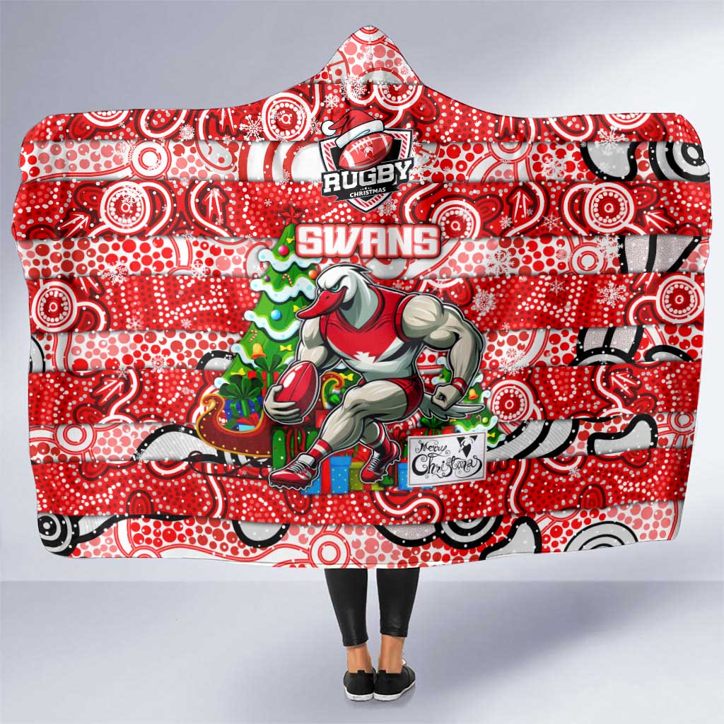Swans Football Merry Christmas Hooded Blanket Indigenous Australian Art
