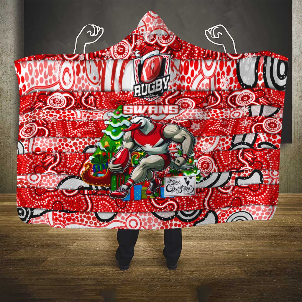 Swans Football Merry Christmas Hooded Blanket Indigenous Australian Art