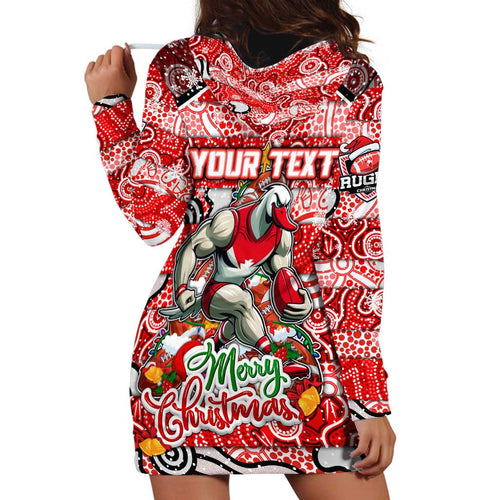 Custom Swans Rugby Merry Christmas Hoodie Dress Indigenous Australian Art