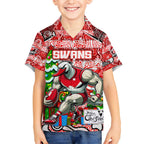 Custom Swans Rugby Merry Christmas Kid Hawaiian Shirt Indigenous Australian Art
