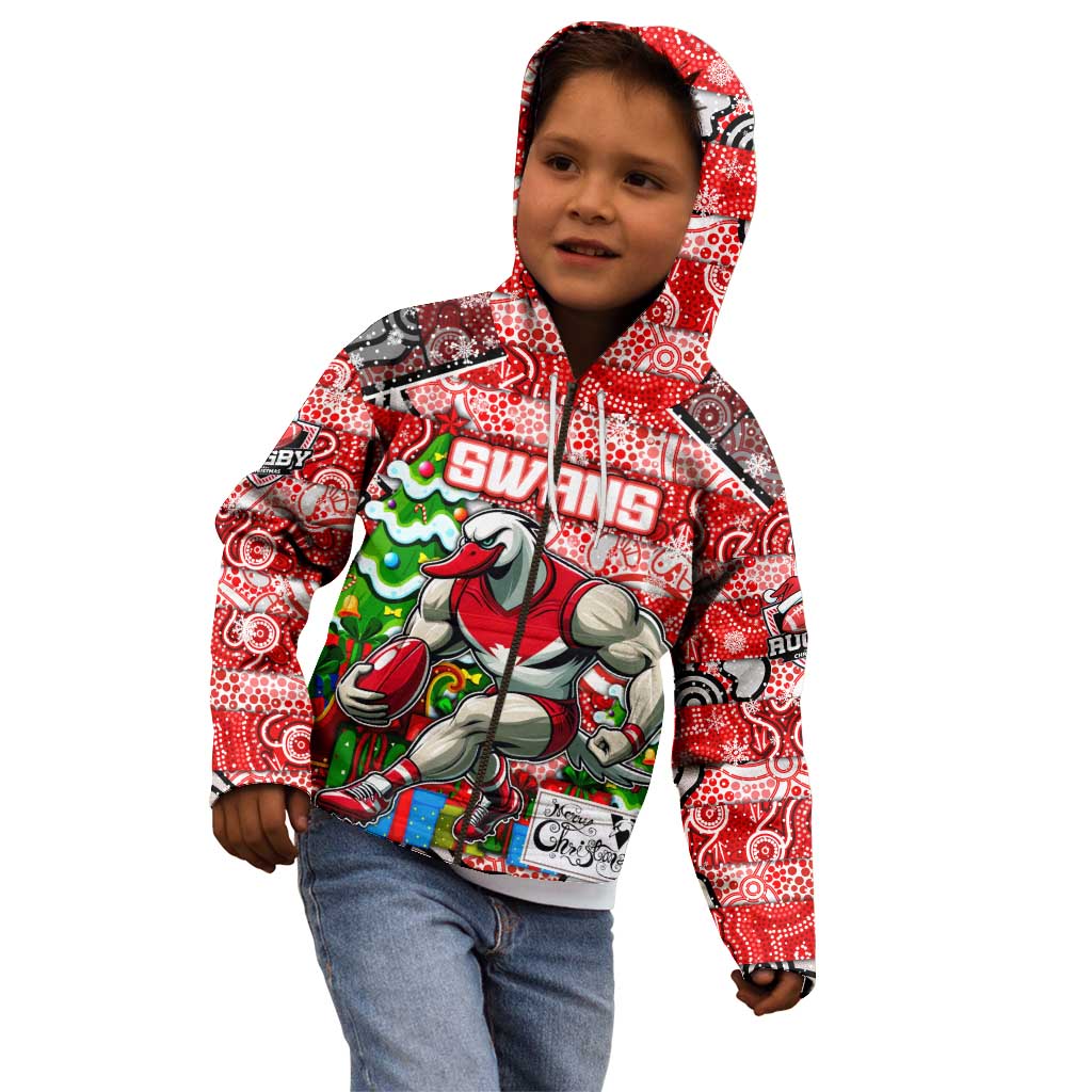 Custom Swans Rugby Merry Christmas Kid Hoodie Indigenous Australian Art
