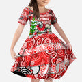 Custom Swans Rugby Merry Christmas Kid Short Sleeve Dress Indigenous Australian Art