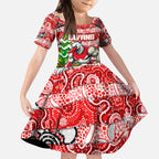 Custom Swans Rugby Merry Christmas Kid Short Sleeve Dress Indigenous Australian Art