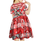 Custom Swans Rugby Merry Christmas Kid Short Sleeve Dress Indigenous Australian Art