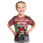 Custom Swans Rugby Merry Christmas Kid T Shirt Indigenous Australian Art