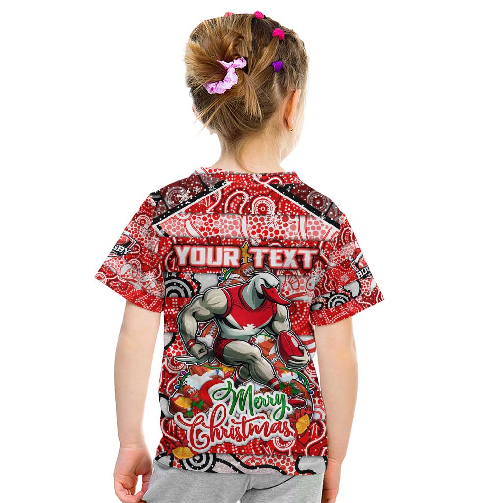 Custom Swans Rugby Merry Christmas Kid T Shirt Indigenous Australian Art