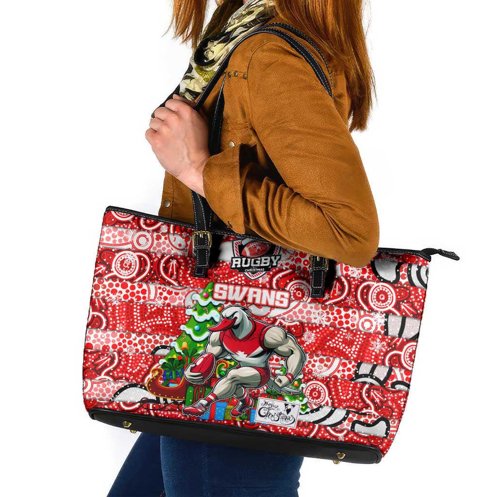 Swans Football Merry Christmas Leather Tote Bag Indigenous Australian Art