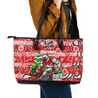 Swans Football Merry Christmas Leather Tote Bag Indigenous Australian Art