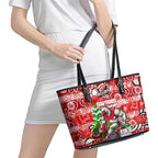 Swans Football Merry Christmas Leather Tote Bag Indigenous Australian Art