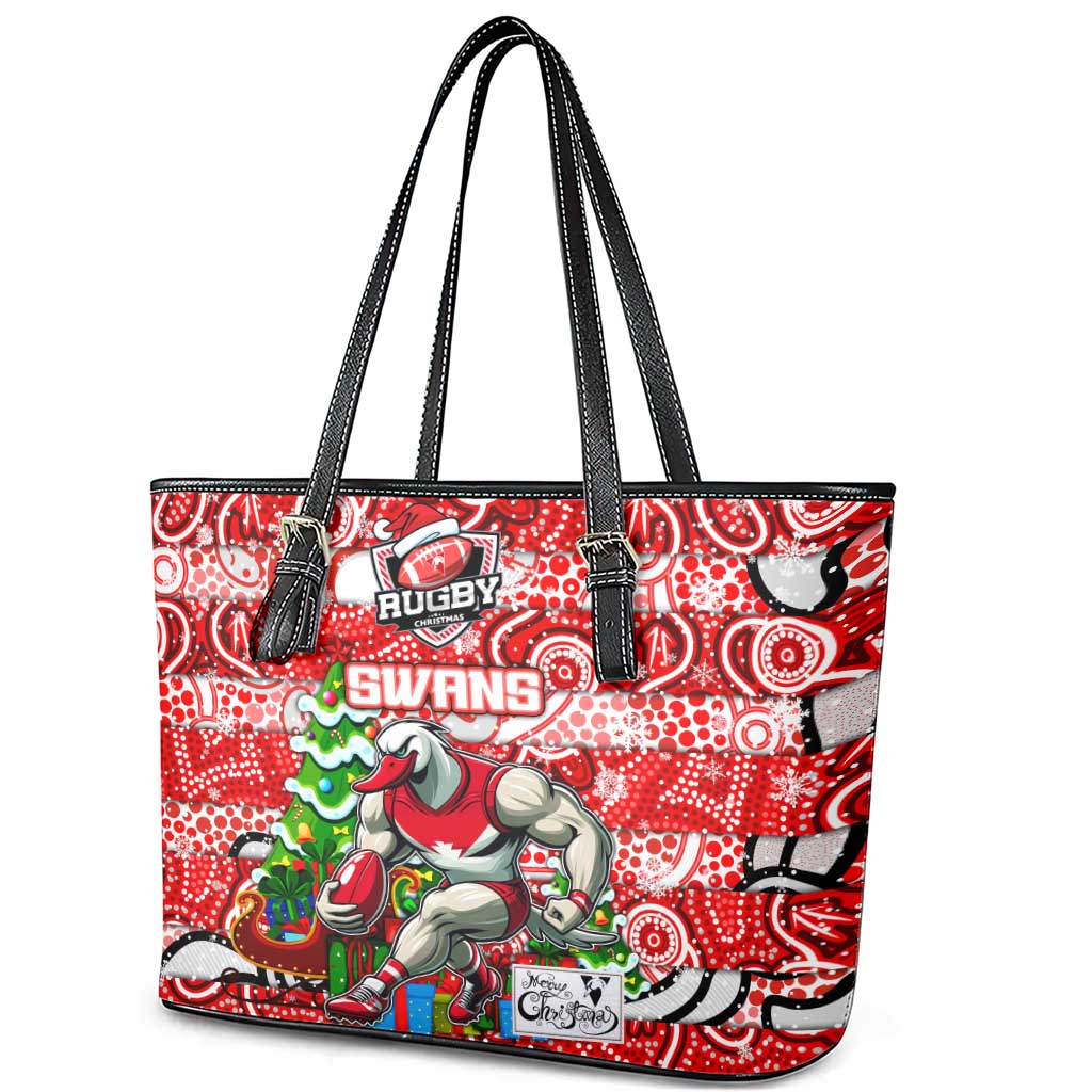 Swans Football Merry Christmas Leather Tote Bag Indigenous Australian Art