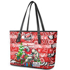 Swans Football Merry Christmas Leather Tote Bag Indigenous Australian Art