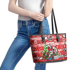 Swans Football Merry Christmas Leather Tote Bag Indigenous Australian Art