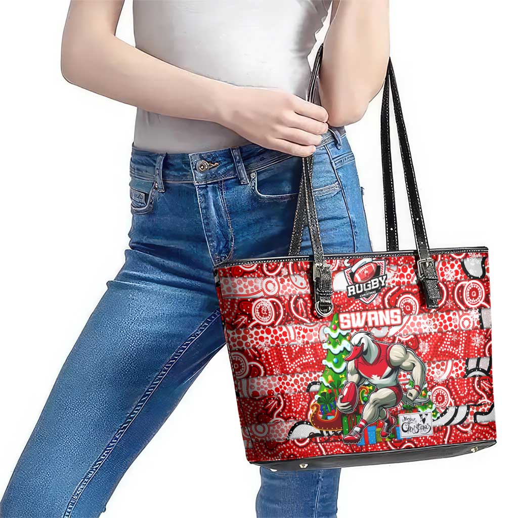 Swans Football Merry Christmas Leather Tote Bag Indigenous Australian Art