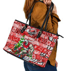 Swans Football Merry Christmas Leather Tote Bag Indigenous Australian Art
