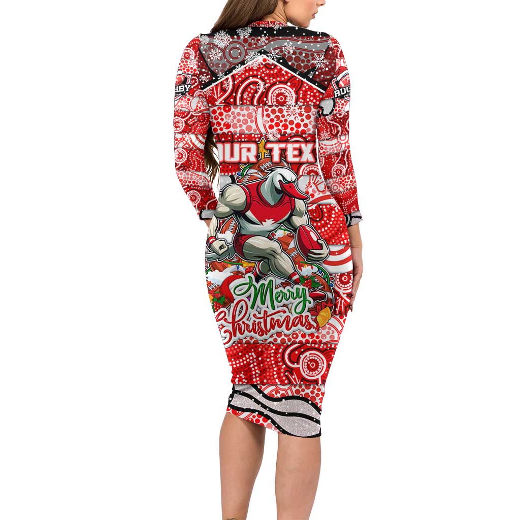 Custom Swans Rugby Merry Christmas Long Sleeve Bodycon Dress Indigenous Australian Art